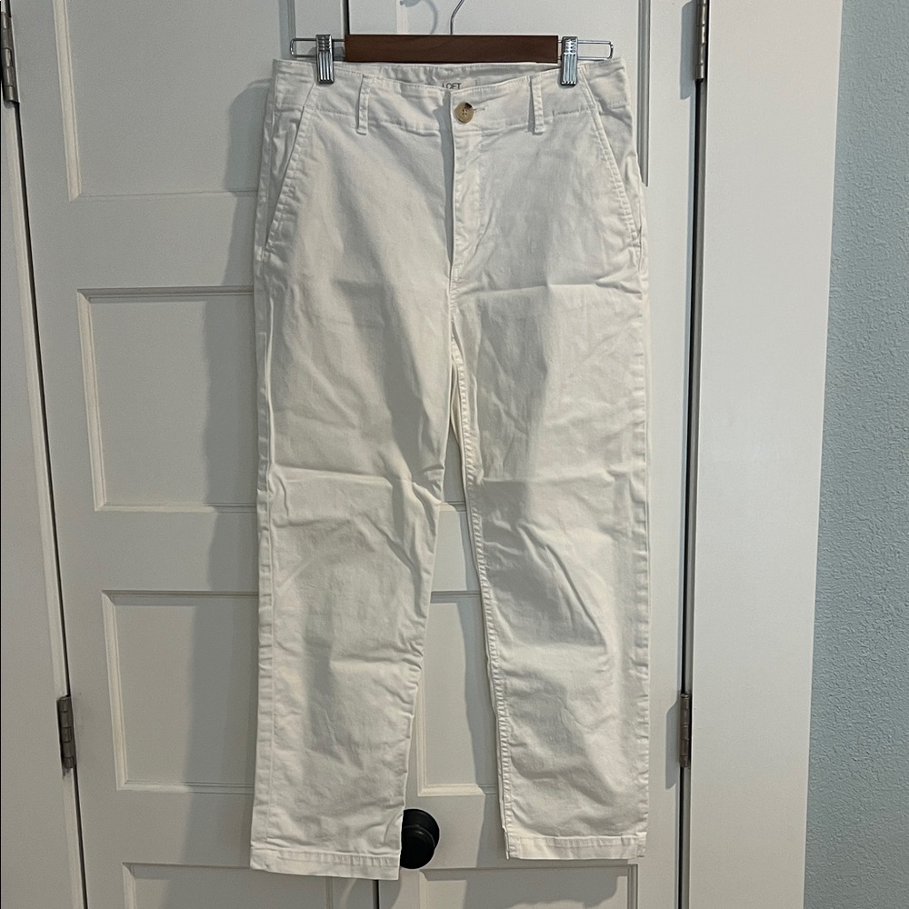 LOFT White High-Rise Straight Leg Pants